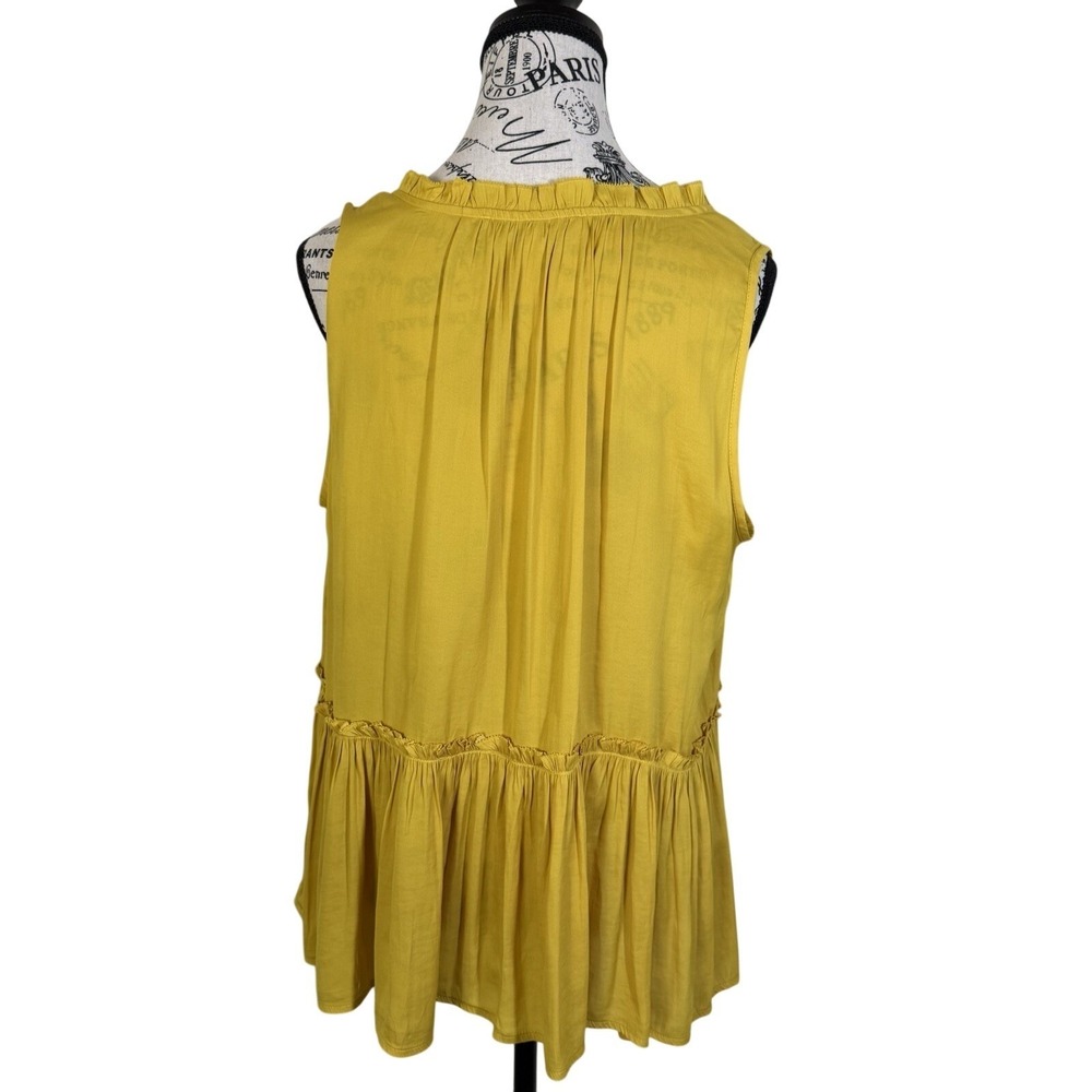 LOFT Women's Yellow Lace Up Tie Neck Sleeveless Peplum Blouse Top NWT Size Large - Picture 3 of 7